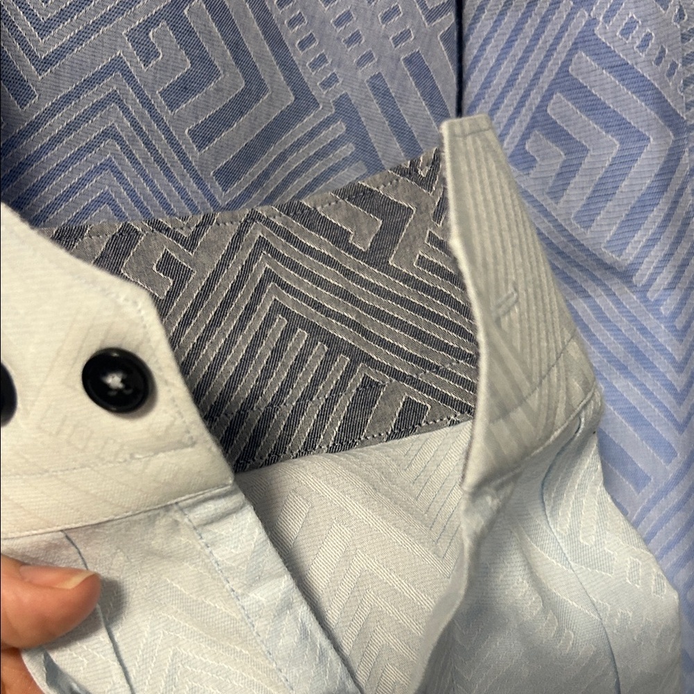 Macsoo Men's Geometric Blue Dress Shirt - Picture 6 of 8